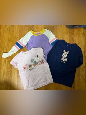 Lot of 3 Mini Boden Crewcuts Girls Shirts Crewneck Dogs Cotton